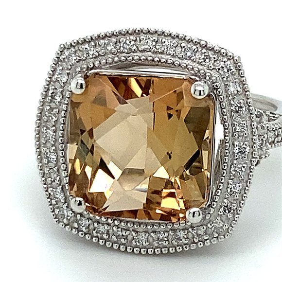 Certified Imperial Topaz 8.90ct Diamonds Plat Ring - Picture 6 of 6